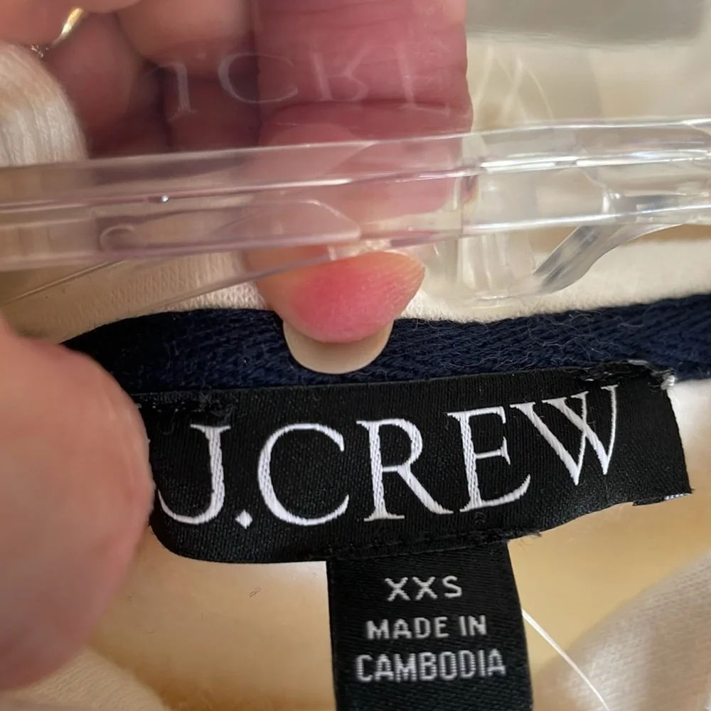 NEW J. Crew Ivory Cream Heritage Fleece Cropped Hoodie Sweatshirt XXS‎ BW072